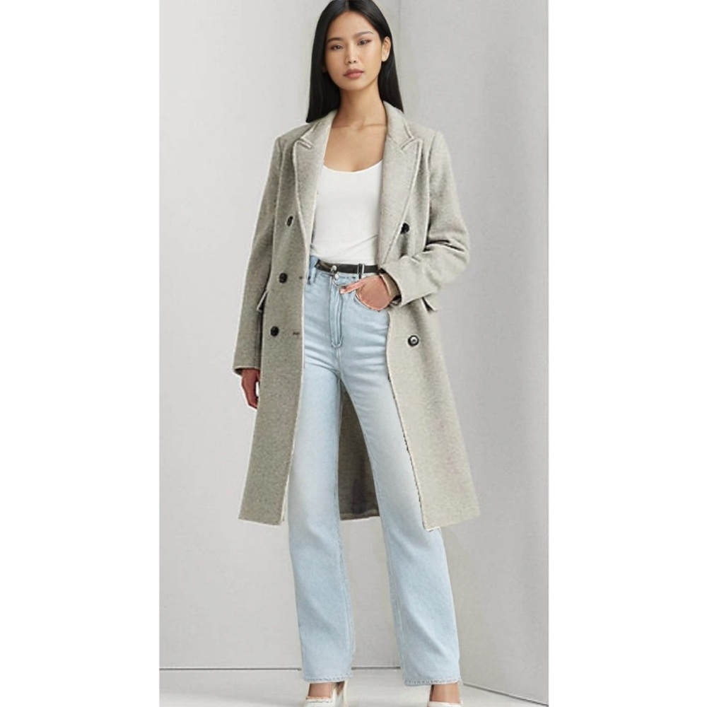Lauren by Ralph Lauren Herringbone Double Breasted Grey Wool Coat Size US 4